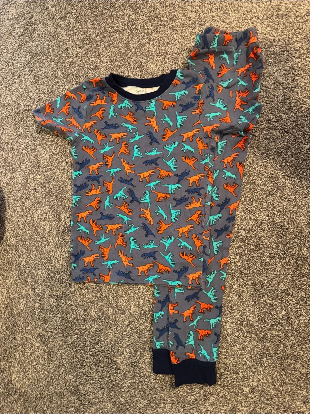 Carter's Navy Pajama Set with Orange & Teal Dinosaurs